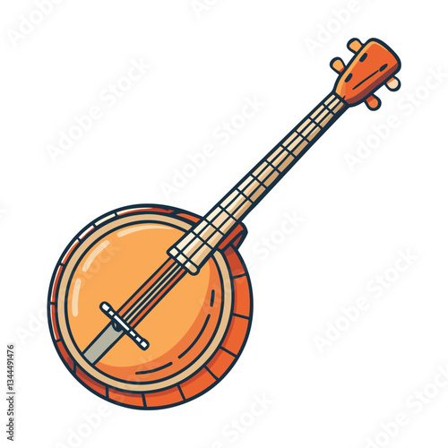 Minimalist banjo vector design on a white background. Simple and elegant musical instrument illustration for logos, prints, and digital art