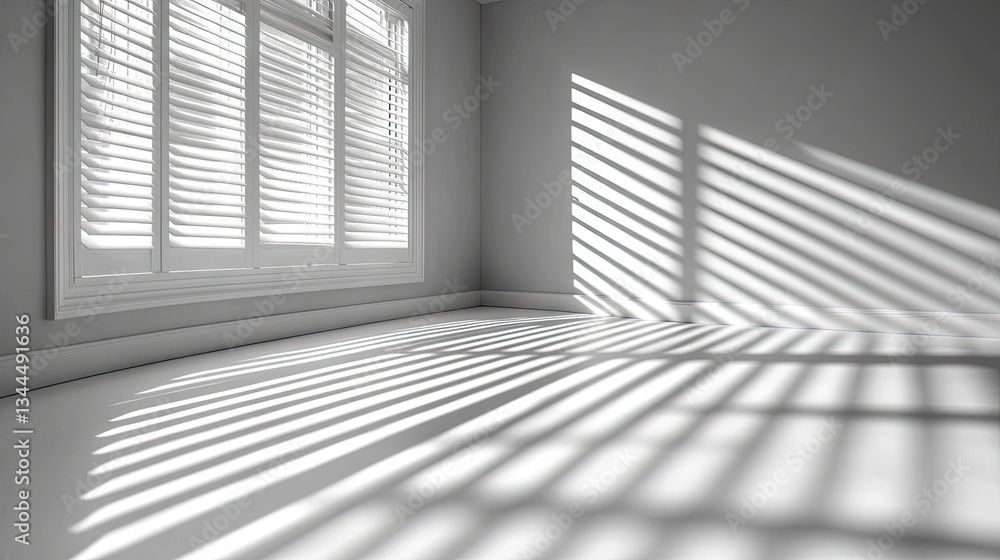 Sunlight shadows on white room floor Sunlight shadows on white room floor