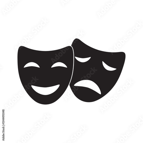 sad and happy drama mask flat icon vector