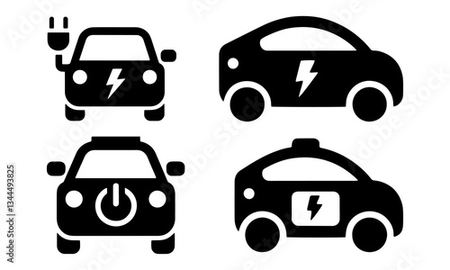 Electric Car Icon Set - Eco-Friendly Vehicle Vector Illustration