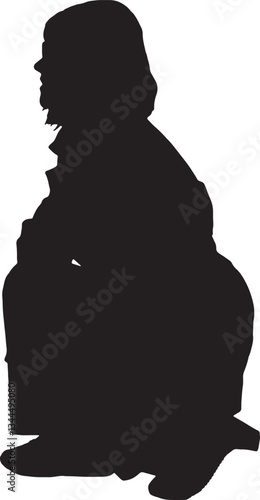vector; silhouette of side view of a woman squatting