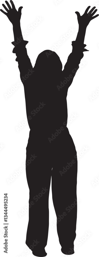 vector; silhouette of back view of a standing woman arms raised
