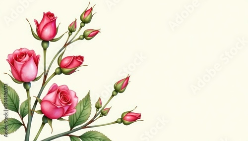 Wallpaper Mural Delicate watercolor rose buds and leaves on a cream background , seamless, elegant Torontodigital.ca