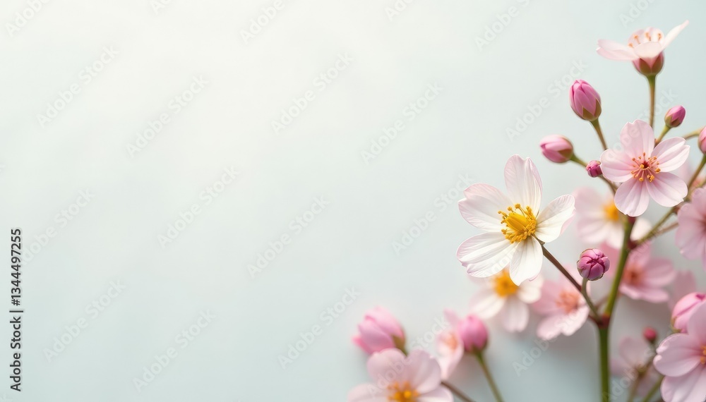 Fototapeta premium Delicate small floral sprigs, minimalist design, blue, yellow