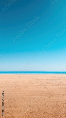Serene Beach Scene with Clear Blue Sky and Tranquil Ocean View