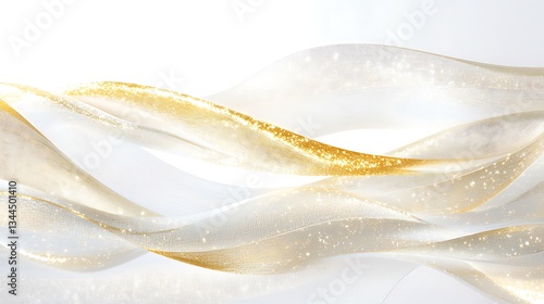 Gold-flecked white silk ribbons create a flowing, festive backdrop, great for cards