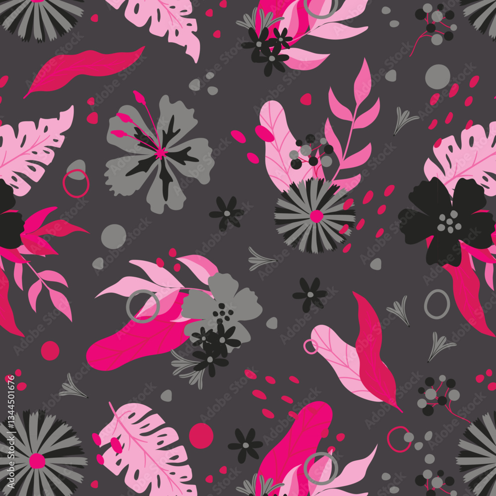 Colorful hibiscus flower with tropical leaf seamless pattern design for summer holidays background. Colorful hibiscus flower with tropical leaf seamless pattern design for summer holidays background.