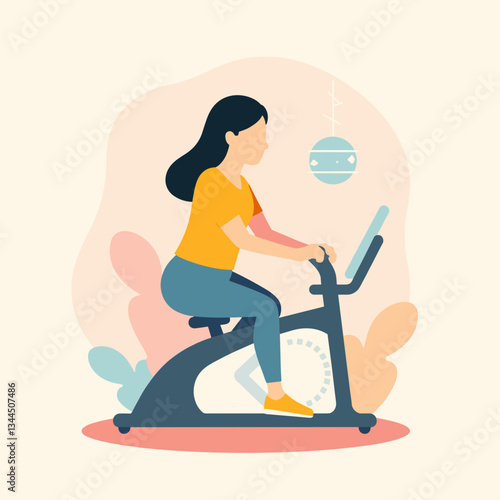 Person exercising on stationary bike in calm setting, fitness concept