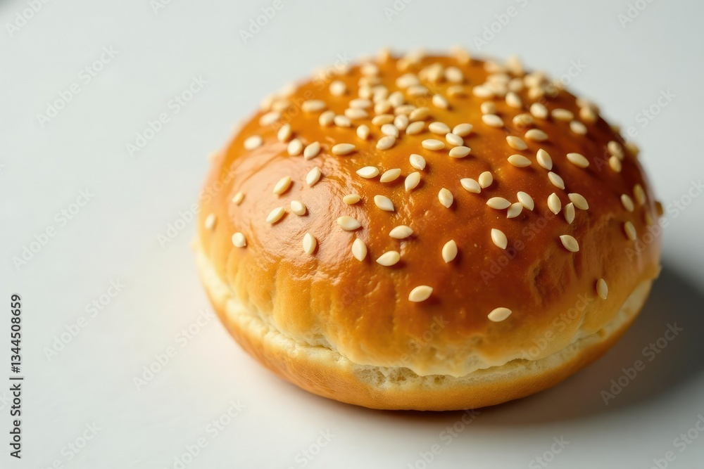 Fototapeta premium Slightly toasted sesame seed bun, smooth surface , white, single, seed
