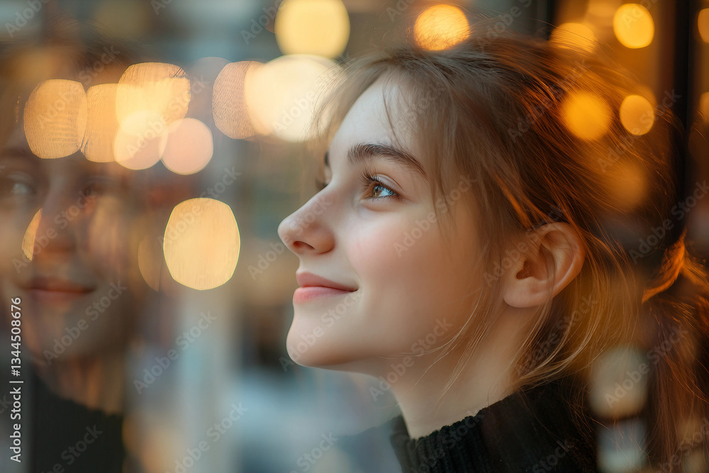 Silhouette of person in shopping mall with abstract lights and reflections, modern retail concept, Generative AI Silhouette of person in shopping mall with abstract lights and reflections, modern retail concept, Generative AI