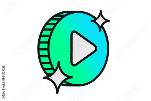 Animated Coin Concept: Illustrative rendition of a sparkling coin with a play button, encapsulating digital media and financial concepts.