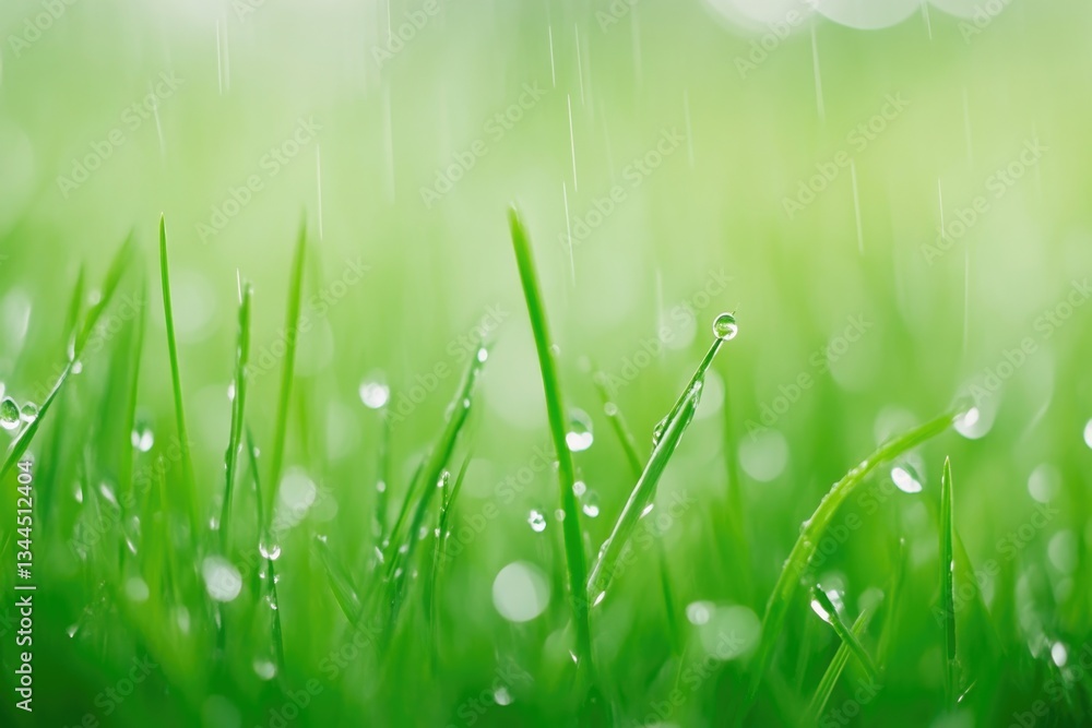 Fototapeta premium Macro Shot of Raindrops on Fresh Grass