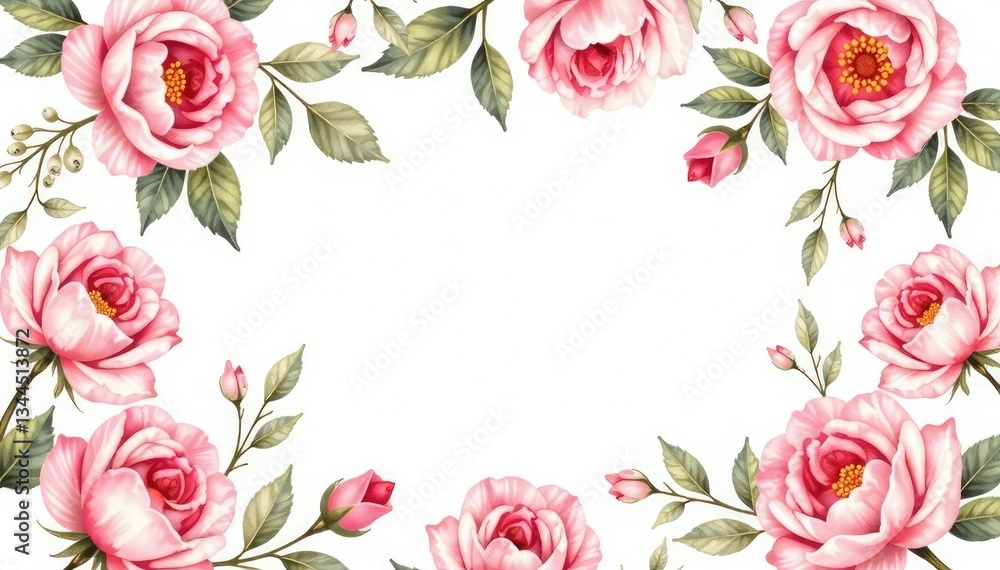 Naklejka premium Delicate watercolor floral pattern, blush pink roses & leaves , rose, textile, repeat