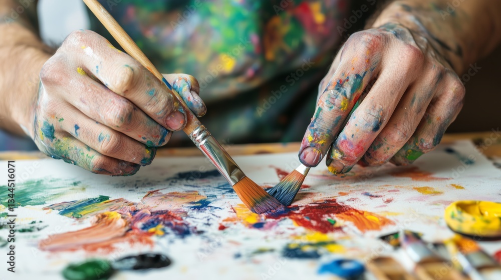 Naklejka premium Artistic expression in a colorful studio painting process creative environment