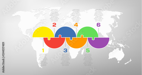 Six steps line infographic, puzzle diagram