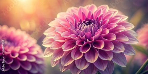 Vintage Soft Focus Extreme Close-up Fuchsia Dahlia Flower Stock Photo