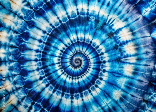 Vintage Spiral Tie Dye Batik Fabric - Blue Swirl Dye Pattern Texture