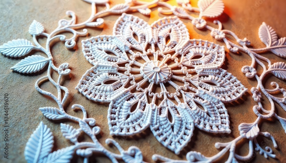 Fototapeta premium Intricate floral lace doily, delicate texture, design, crochet