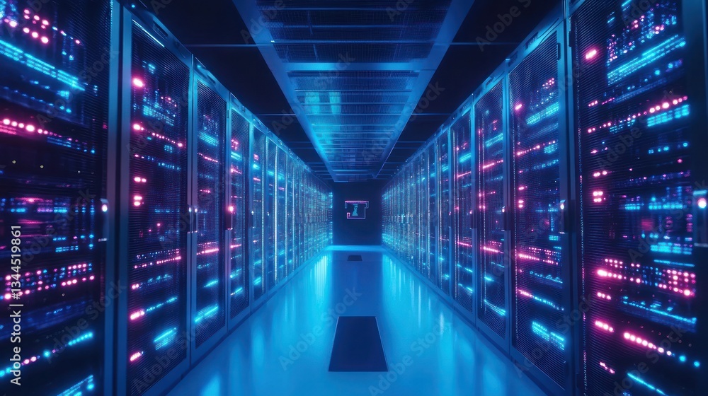 Futuristic server room, glowing neon lights, technology Futuristic server room, glowing neon lights, technology