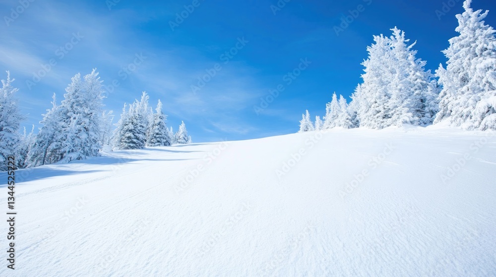 Fototapeta premium pristine snow-covered mountain slope under bright blue sky untouched by skis or boards with ample copy space