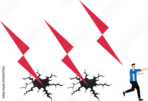 Businessman attack by thunder, concept of crisis happening on business