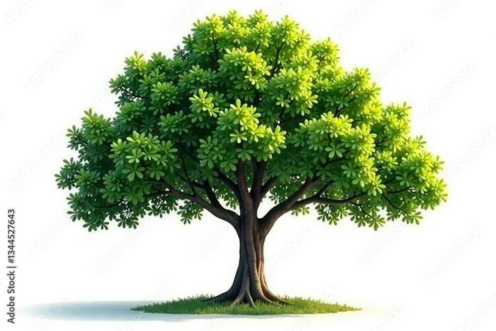 Fototapeta premium Tree isolated on white background with natural shadows and subtle texture, nature, simplicity