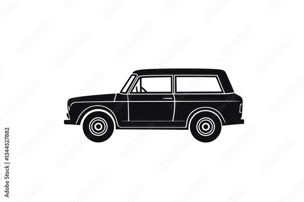 Classic station wagon profile, side view, white background, vintage car illustration, design element Classic station wagon profile, side view, white background, vintage car illustration, design element