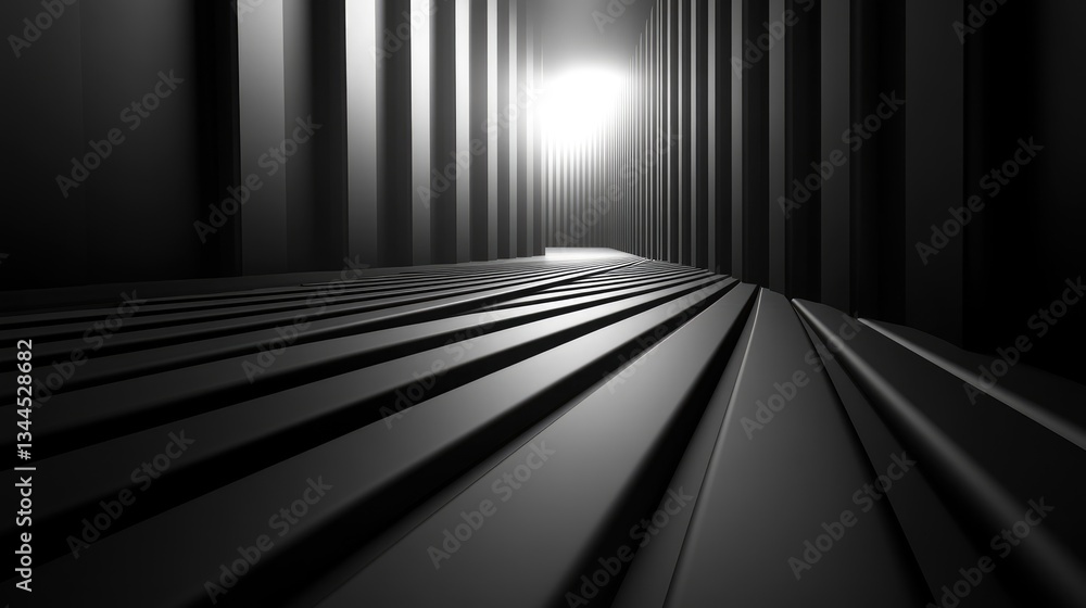 Fototapeta premium Dark, futuristic tunnel with light at the end