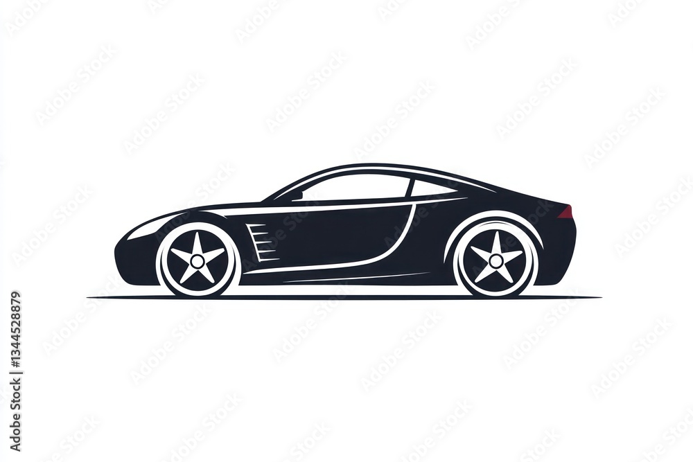 Fototapeta premium Black sports coupe, side view, white background, automotive design