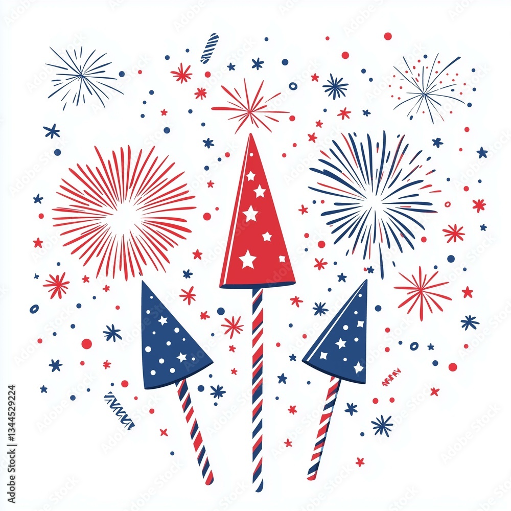 Obraz premium Card template with fireworks and party horns