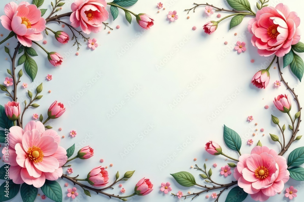 Naklejka premium Delicate paisley with blooming flowers, soft pastel palette, bloom, light