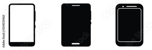 Smartphone vector icon for background graphic design. Modern black vector illustration of mobile gadget in flat style. Phone display with white screen isolated .Vector Illustration .