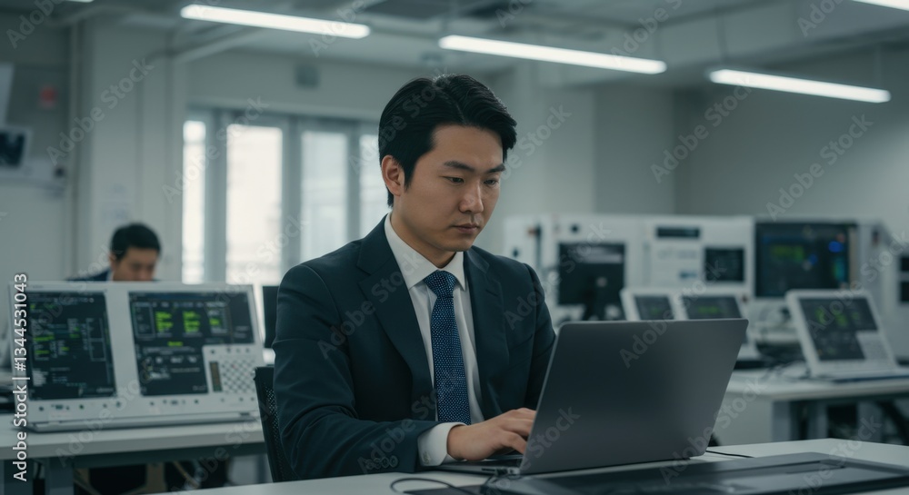 Remote employee in formal wear engaged in online work on his laptop
Remote employee in formal wear engaged in online work on his laptop