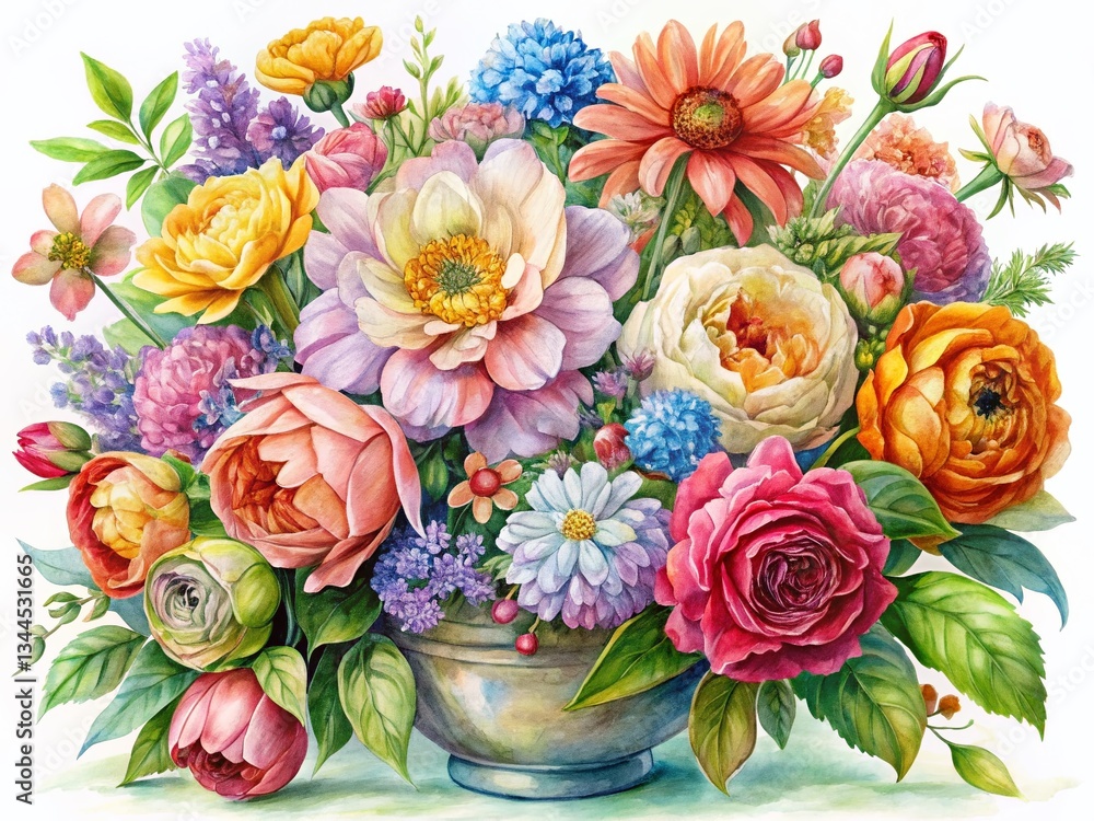 Obraz premium Watercolor Floral Set: Delicate Botanical Illustrations, Spring Flowers Collection