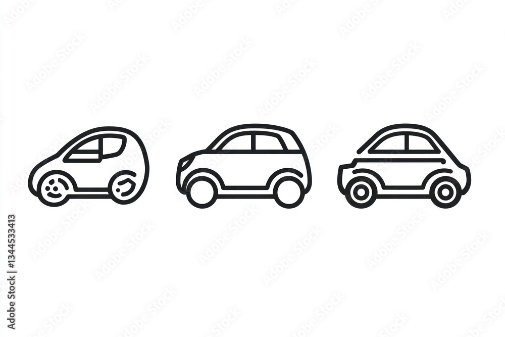 Three small car icons; white background; website design Three small car icons; white background; website design