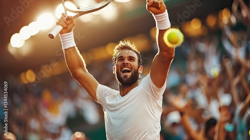 Wallpaper Mural Celebration of victory on tennis court with joyful crowd and ene Torontodigital.ca