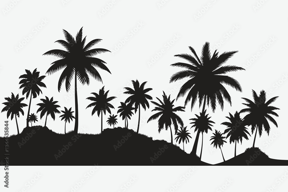 Fototapeta premium Set silhouettes of palm tree, coconut tree. Nature, environment concept. Vector illustration.