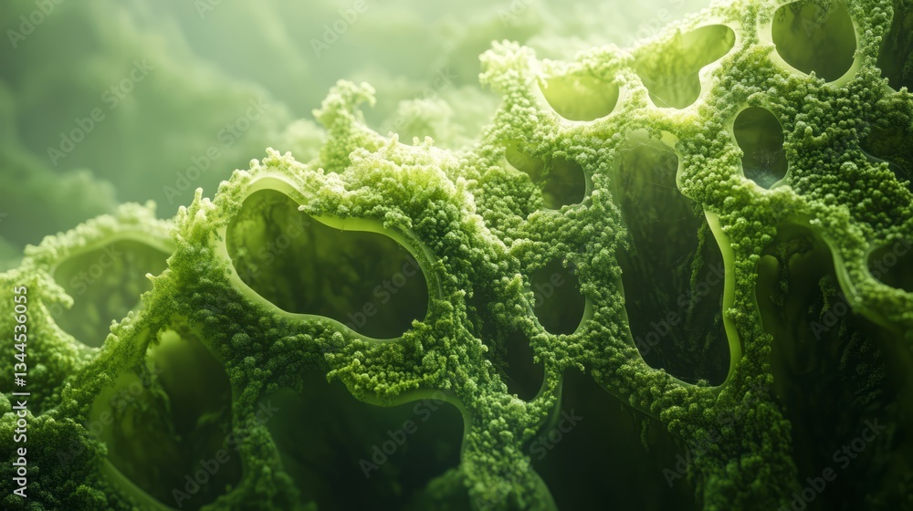Fototapeta premium Closeup of a Porous Green Organic Texture with Irregular Holes