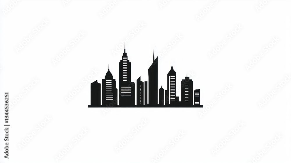 Obraz premium Simple black silhouette of a modern city skyline. (1)