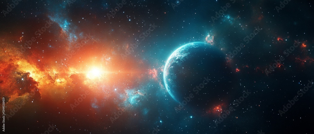 Obraz premium A colorful space scene with a planet in the middle