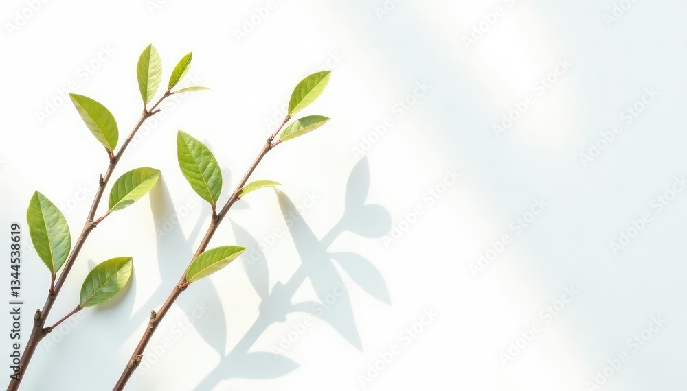 Isolated branches on white background with light and shadow effects, botanical, neutral colors, photography Isolated branches on white background with light and shadow effects, botanical, neutral colors, photography