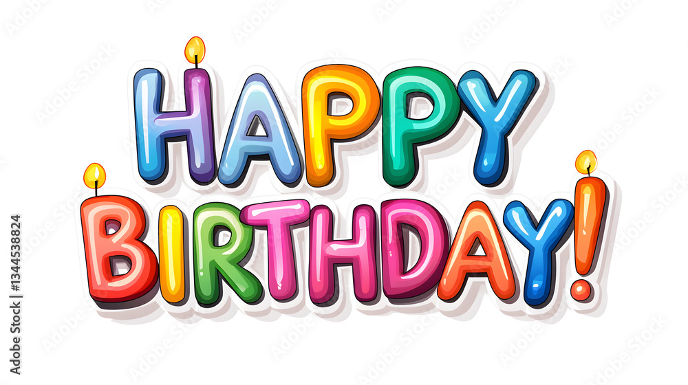 Fototapeta premium Fun and joyful Happy Birthday text with multicolored ribbons and stars, great for celebration themes.