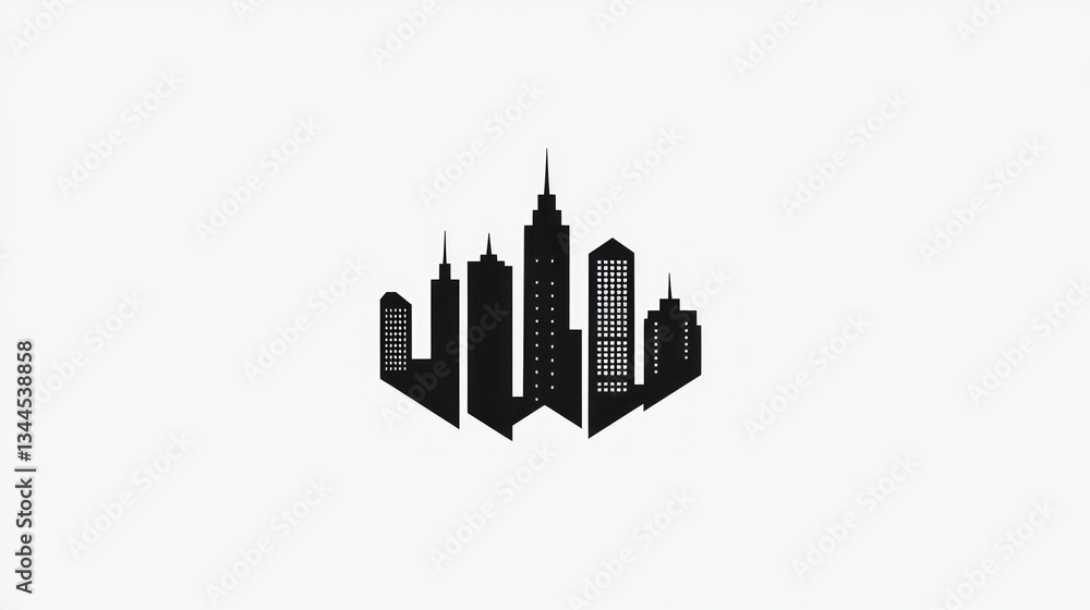 Obraz premium Cityscape skyline, urban buildings, modern architecture, simple design, website graphic