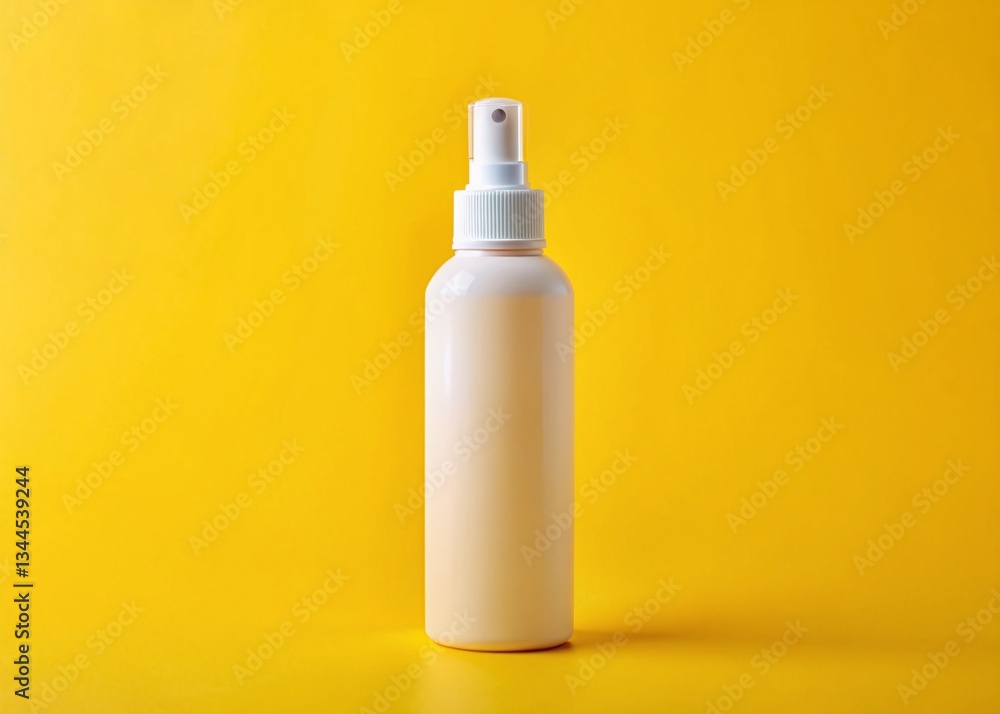 White Spray Bottle on Yellow Background - Clean Minimalist Product Photography White Spray Bottle on Yellow Background - Clean Minimalist Product Photography