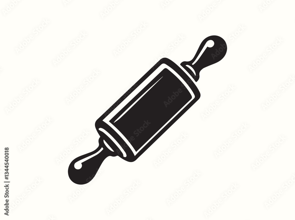 Rolling Pin Shape in Black Silhouette, Kitchen Utensil Rolling Pin Shape in Black Silhouette, Kitchen Utensil
