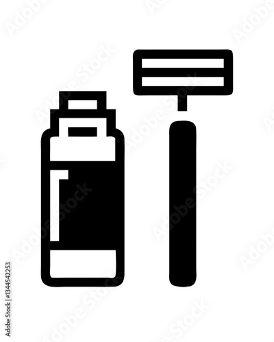Shaving foam and razor icon, black silhouette, vector illustration
