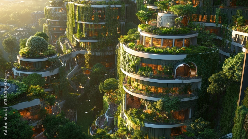 Vertical urban forest, sustainable architecture harmonizing nature and modern living spaces Vertical urban forest, sustainable architecture harmonizing nature and modern living spaces
