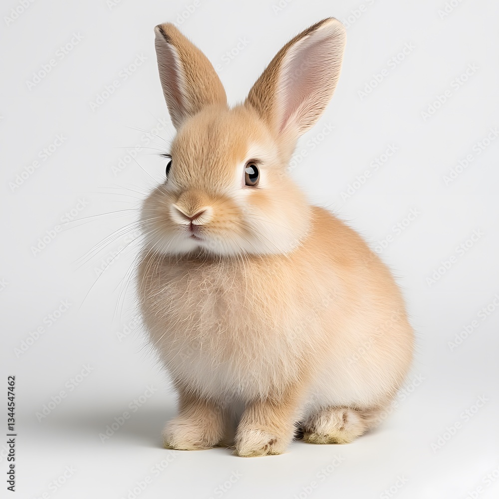 Obraz premium Cute bunny sitting studio, alert, white background, pet, Easter