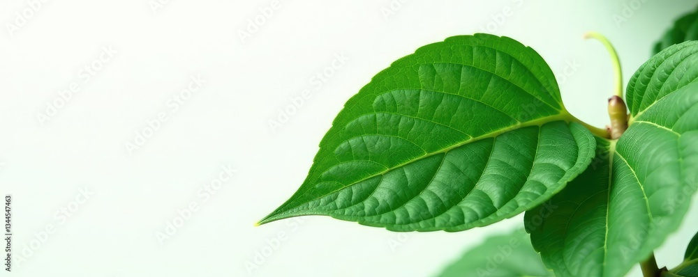 Obraz premium Dark green leaf with intricate veins on white background, tree leaves, nature photography