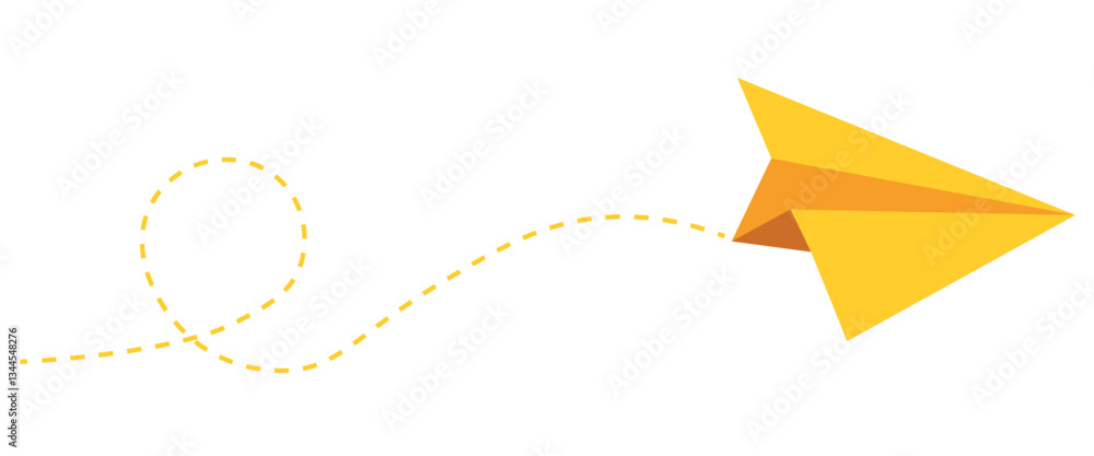 Colorful fun paper plane with dotted line. Hand drawn doodle airplane. Travel symbol, vector illustration. Isolated on white background Colorful fun paper plane with dotted line. Hand drawn doodle airplane. Travel symbol, vector illustration. Isolated on white background